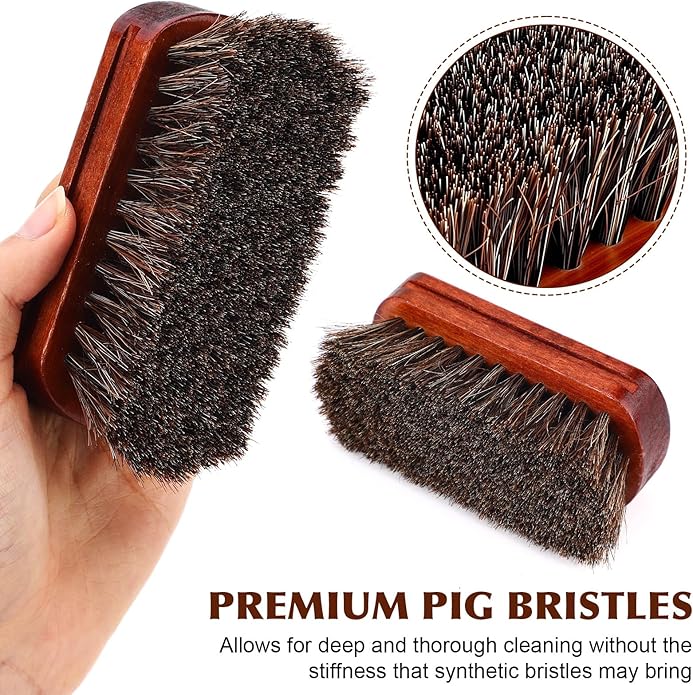LemonRoad 12 Pcs Bulk Leather Horse Hairbrush Shoe Shining Brush with Wooden Concaved Handle Upholstery Cleaning Brush for Boots, Car Seats, Leather Sofas, Furniture, Wallets, Bags