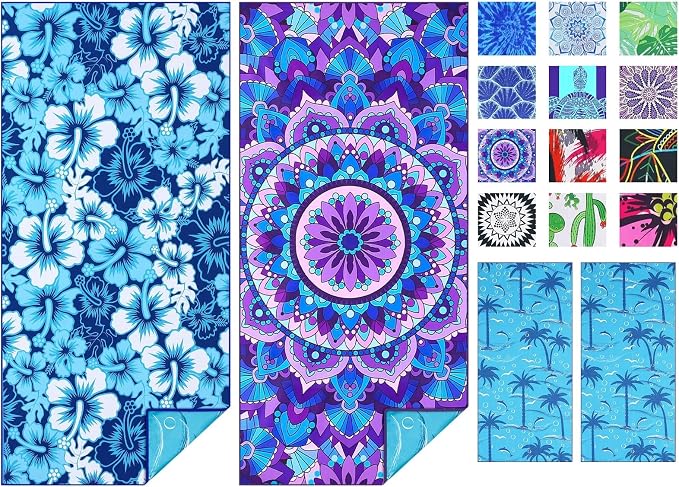 Microfiber Beach Towel Extra Large 71x32 Floral Mandala 2 Pack