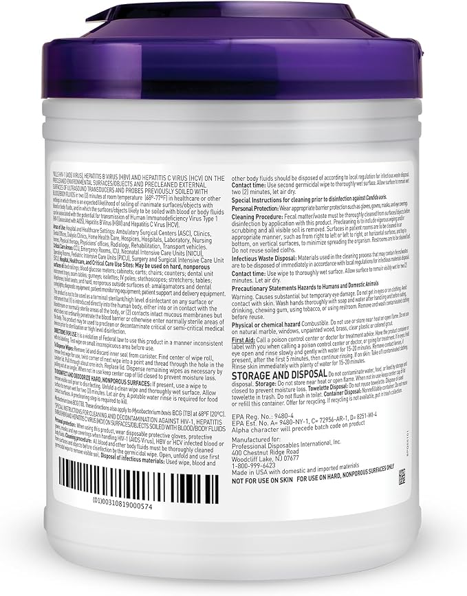 Professional Disposables Surface Disinfectant Super Sani-Cloth Wipes, 160Count