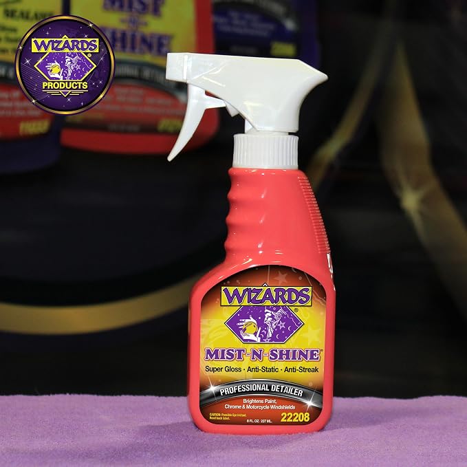 Wizards Mist-N-Shine Professional Car Detailing Spray - Quick Detailer Spray for Cars, Show-Car Gloss, Streak-Free Finish on Paint, Chrome, Glass and Plastic Trim, Wax-Free Formula - 8 oz