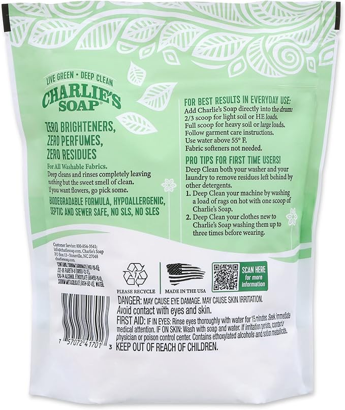 Charlie’s Soap Laundry Powder (100 Loads, 4 Pack) Deep Cleaning Washing Powder Detergent – Eco-Friendly, Safe, and Effective