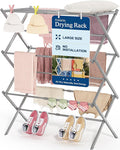 APEXCHASER Oversize Clothes Drying Rack, 3-Tier Drying Rack Clothing, Expandable Metal Laundry Drying Rack, Air Drying Rack, Clothes Rack, No Install, 24lb Capacity, 14.9" D x 29.3" W x 39.3" H, Grey