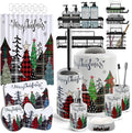 Clara Clark Bathroom Accessories Set - Christmas Shower Curtain Set, 27PC Xmas Bathroom Set with Adhesive Corner Shower Caddy Hanging, Christmas Bathroom Sets with Shower Curtain and Rugs