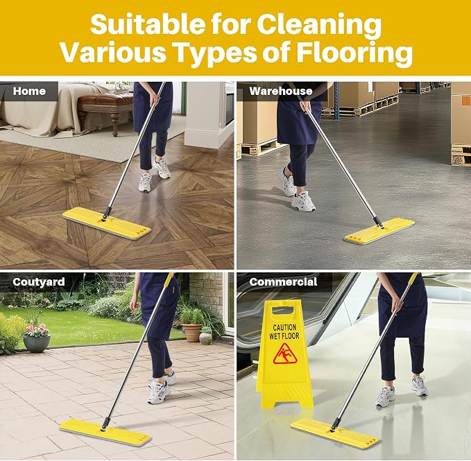 JOYMOOP Microfiber Replacement Pads for 17.7" Flat Mop System, Washable Reusable Mop Refills, Grey and Stripe, Pack of 4 for Floor Cleaning