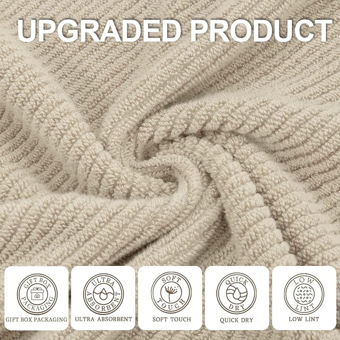 VOOVA & MOVAS Hand Towels 4PC, 100% Cotton, 18x28 in, Tan Taupe | Thick, Quick Dry, Soft, Absorb, Bathroom Essentials, Perfect For Shower, Gym, Daily Household