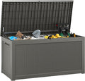 320 Gallon Outdoor Storage Box, Resin Deck Boxes Indoor and outdoor, Waterproof Storage Box Lockable Lid for Garden Tools, Package Delivery, Patio Cushions, Grey