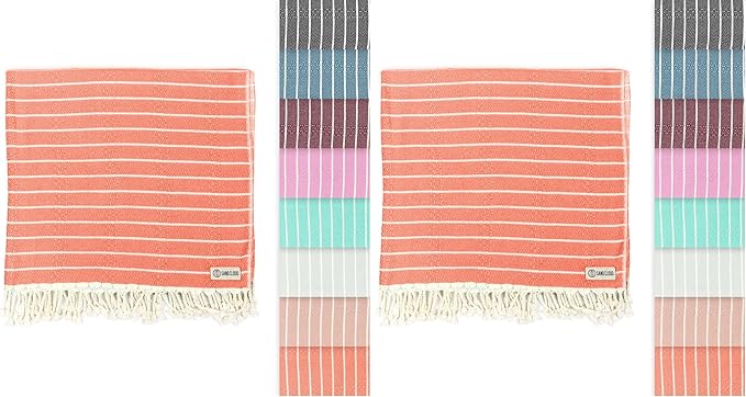 Sand Cloud Turkish Beach Towel - Sand Resistant - 100% Certified Organic Turkish Towel - Quick Dry Towel for Beach, Picnic, Blanket or Bath Towel - As Seen on Shark Tank - Gocek (Coral) (Pack of 2)