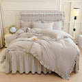 mixinni Tan Gingham Ruffle Duvet Cover Twin XL Size 3 Pieces – 100% Washed Cotton, Vintage Plaid Ruffled Bedding Set with Zipper Ties, Soft Cream Checkered Grid Farmhouse Chic Comforter Cover Set