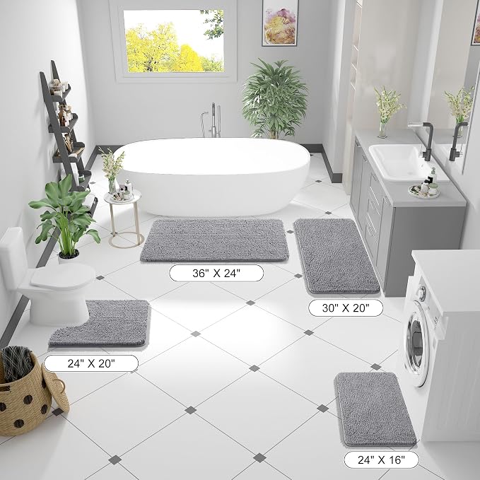 OLANLY Bathroom Runner Rugs 47x17, Extra Soft Absorbent Chenille Bath Rugs, Rubber Backing Quick Dry, Machine Washable Long Bath Mats for Bathroom Floor, Tub and Shower, Home Decor Accessories, Grey
