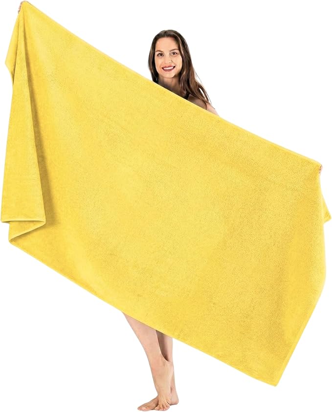 SALBAKOS Luxury 100% Turkish Cotton Bath Sheet 40x80 in (1-Piece, Yellow) | Extra Large Jumbo Oversized Bathroom and Beach Towel, Super Soft Highly Absorbent Thick Premium Hotel Quality, Made in Turkey
