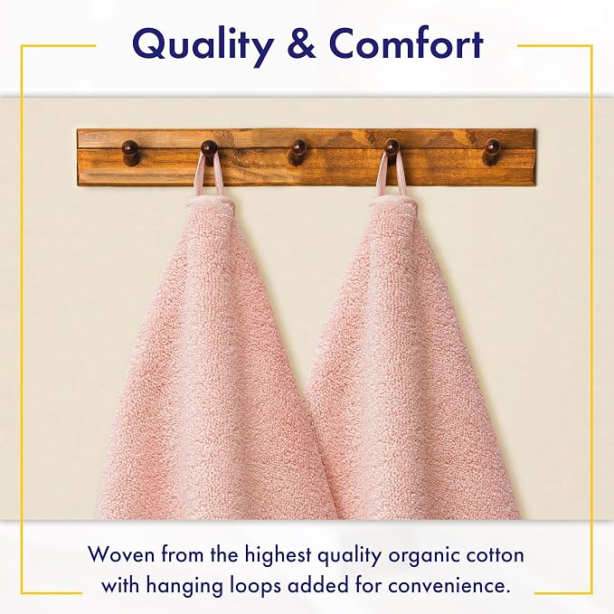 Alusa Home 100% Organic Zero-Twist Cotton Towels - GOTS Certified Luxury Bath Towels - Ultra Soft & Plush 700GSM Long-Staple Cotton - 6 Piece Towel Set (Blush Pink)