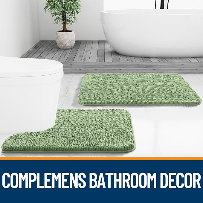 OLANLY Bathroom Runner Rugs 70x24, Soft Absorbent Chenille Bath Rugs, Rubber Backing Quick Dry, Machine Washable Long Bath Mats for Bathroom Floor, Tub and Shower, Home Decor Accessories, Sage Green