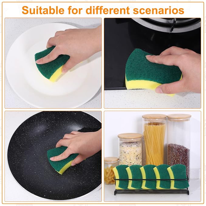 200 Pcs Individually Wrapped Sponges Uncompressed Non Scratch Scrouing Sponges for Household Cleaning Dishes Kitchen Airbnb Apartment Car Bike Green