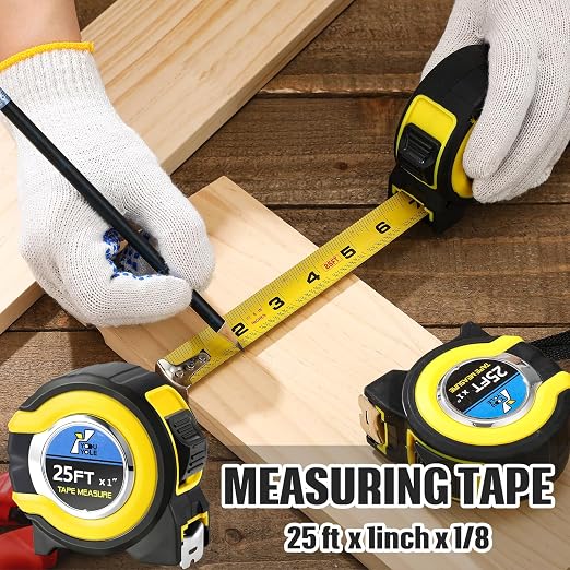 Youyole 10 Pack Tape Measure with Fractions 1/8 Steel Measuring Tape Retractable Easy Read Measurement Ruler Steel Power Blade (25 ft X 1 in,Yellow)