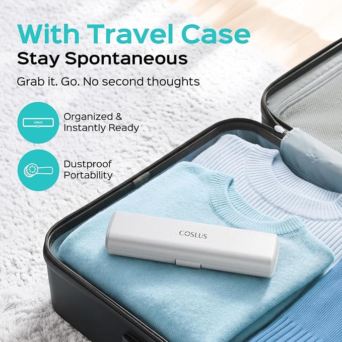 COSLUS C60 Rechargeable Rotating Electric Toothbrush for Adults Deep Clean | Portable Spinning Tooth brush with Travel Case, Cordless Charging & Long Battery Life, Smart Pressure Sensor, Family, Pink