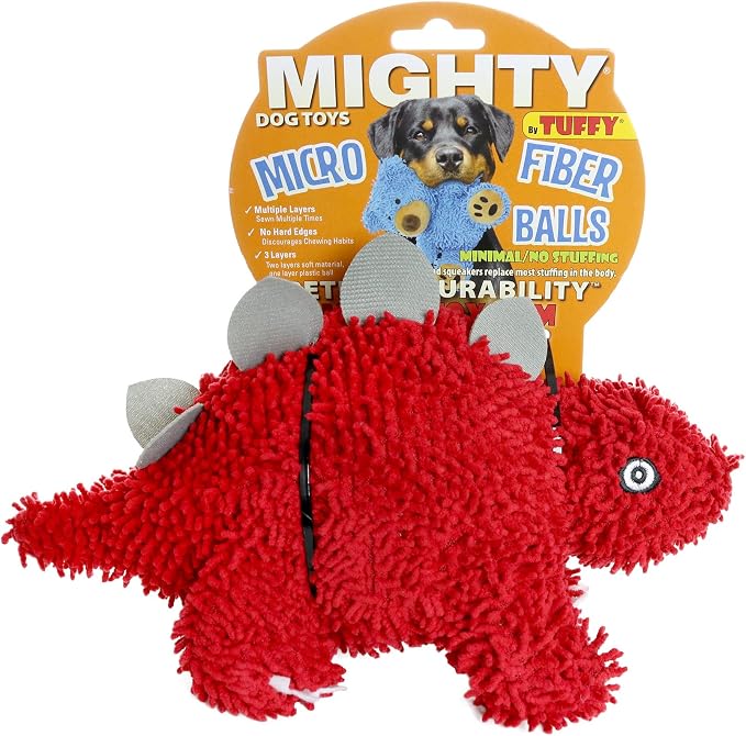 MIGHTY Tuffy Microfiber Medium Ball Stegosaurus Dog Toy | Ultra Durable Plush Toy with Multiple Layers & Reinforced Seams , Washable and Floats , Mighty® Construction