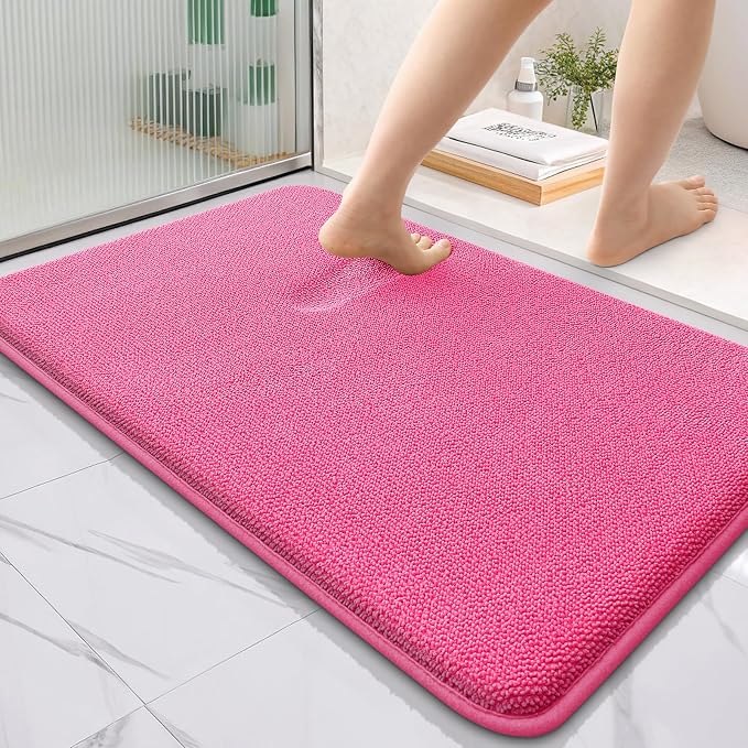 OLANLY Thick Memory Foam Bathroom Rugs 36x24, Absorbent Bath Mat, Hot Pink | Soft Quick Dry Bath Rugs Mats, Non-Slip, Machine Washable Carpet for Bathroom Floor, Tub and Shower, Home Decor Accessories