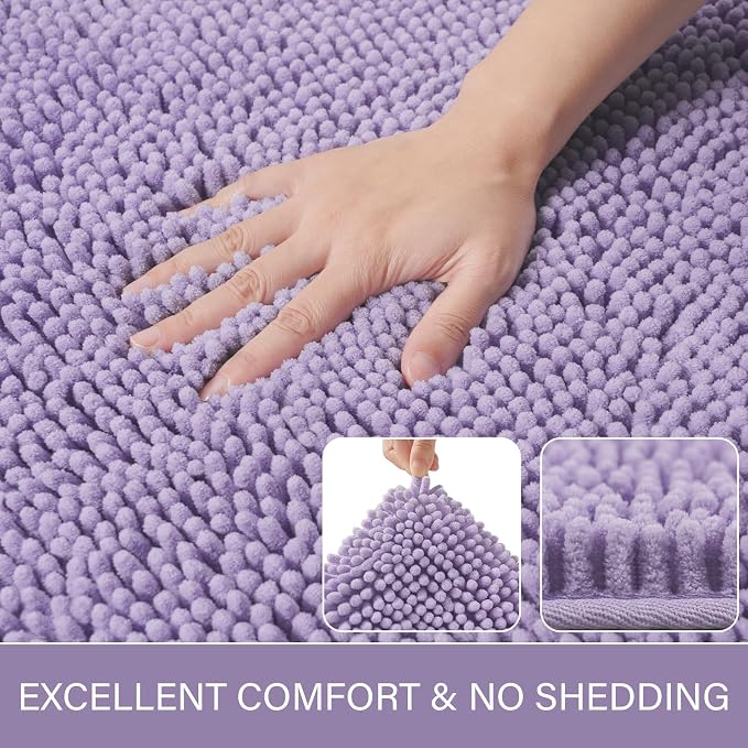 LOCHAS Luxury Bathroom Rug Shaggy Bath Mat 24 x 60 Inch, Light Purple | Washable Non Slip Bath Rugs for Bathroom Shower, Soft Plush Chenille Absorbent Carpets