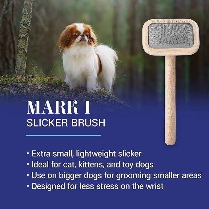 Chris Christensen Mark I Slicker Brush for Dogs, 12mm Pins, Groom Like a Pro, Handcrafted Lightweight Beechwood Ergonomic Handle, Stainless Steel Pins, A5I X-Small. Made in Germany.