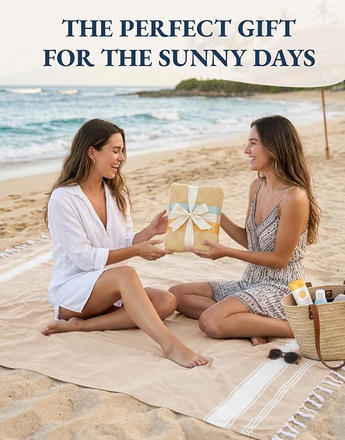 LANE LINEN Oversized Beach Towels, Super Absorbent, Travel Towel - Beige | 2 Pack Turkish Towel Set for Adults - Lightweight, Quick Dry - Absorbent & Sand Free - Vacation Essential, Machine Washable