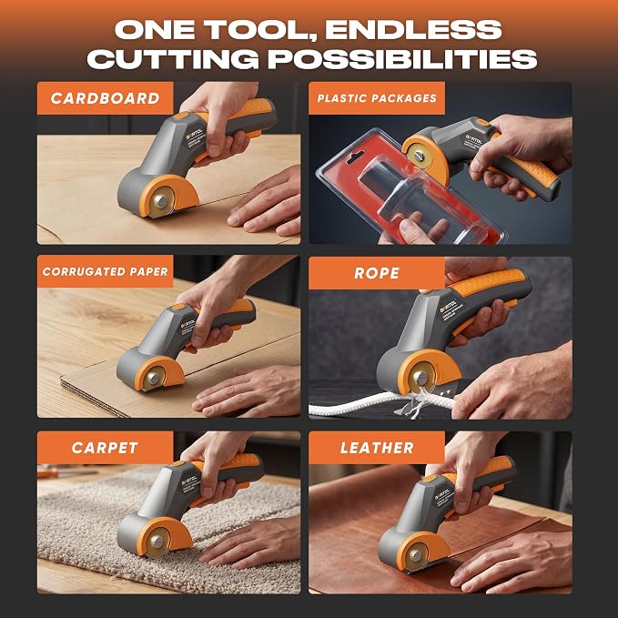 GARTOL Cordless Electric Scissors with Rotary Blade, 4V Power Cutter for Cardboard, Carpet, Leather & Fabric, Self-Sharpening Electric Shears with Storage Bag, Ideal for Arthritis, Sewing & DIY Crafts