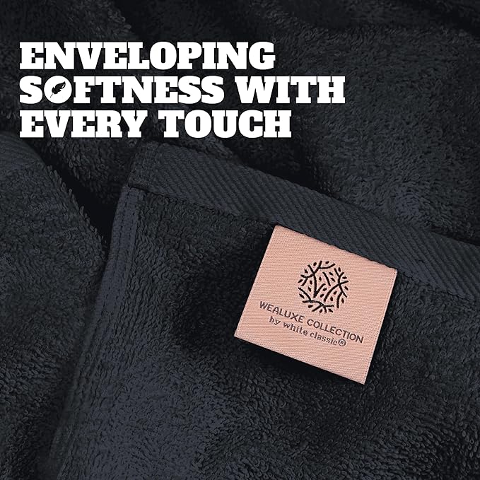 White Classic Black Bath Towels 27x54 Inch, Cotton Towel Set for Bathroom, Hotel, Gym, Spa, Soft Extra Absorbent Quick Dry 4 Pack