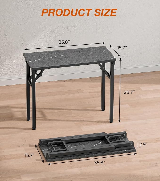 XBurmo Folding Desk Foldable Table, No Assembly 35.8" Foldable Desk Space-Saving Workstation for Small Space, Computer Table, Flat Storage for Home Office, Bedroom, Dorm, Study Room, Marble Greige