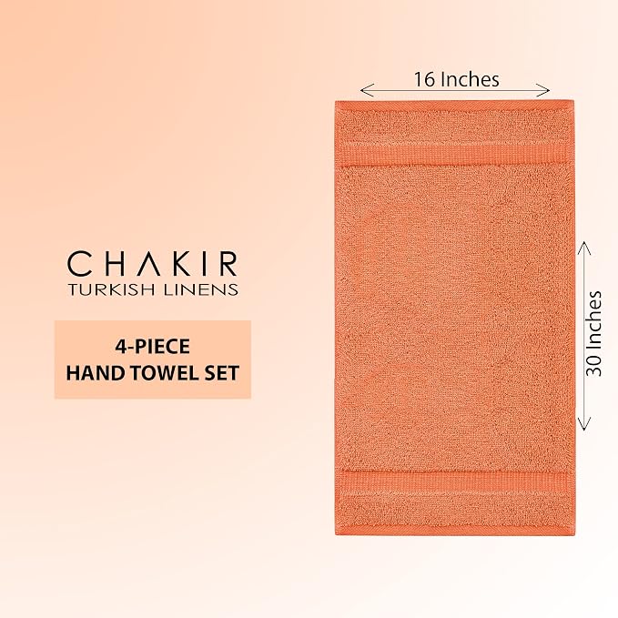 Chakir Turkish Linens 4 Piece Hand Towels, 100% Cotton Turkish Towels for Bathroom, Luxury Soft Absorbent Hand Towel Set, 16 x 30 Inches, Coral