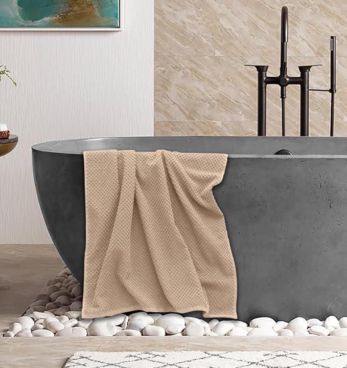 COTTON CRAFT Euro Spa Waffle Weave Bath Towels - Set of 4 Linen Towels | Pure 100% Ringspun Cotton Oversized Luxurious Towel Set - Soft Plush Super Absorbent Low Lint Quick Dry - 30 x 56 inches