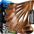 Zulay Kitchen Premium 8-Piece Wooden Spoons - Smooth Finish, Natural Teak Wood, Non-Stick, Handmade