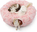 Lesure Large Cat Tunnel Bed - Cute Donut Bed for Indoor Cats with Washable Circle Cushion, Round Pet Peekaboo Cave Toy for Multi Kitten/Puppy/Rabbit, Large Pink Taffy