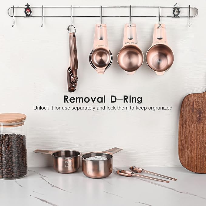 Measuring Cups and Spoons Set, Copper Measuring Cups and Spoons Set for Dry & Liquid, Metric&US 7 Stainless Steel MeasureR Cup&9 Spoon Leveler & Measure Enquivalents for Kitchen & Baking