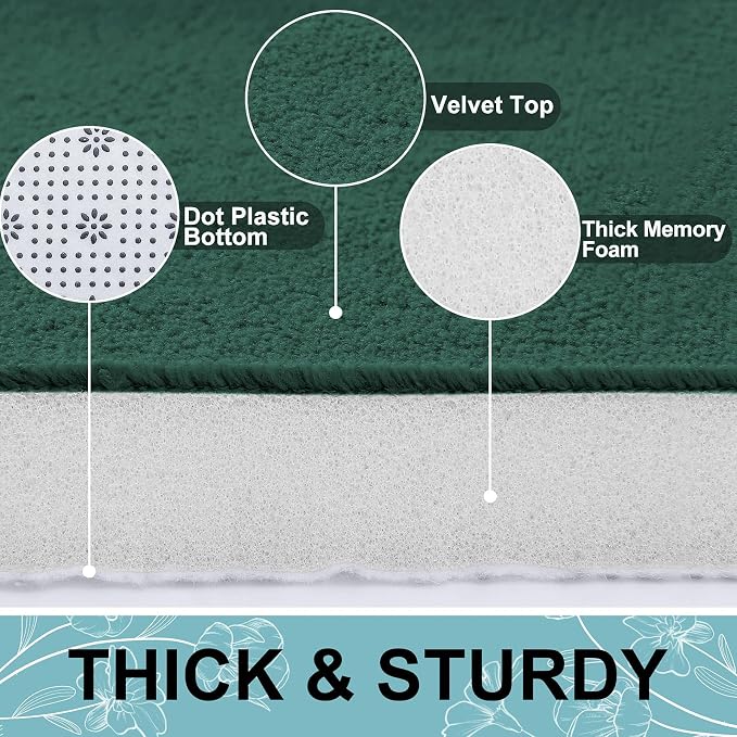 Smiry Memory Foam Bath Mat 36x24, Extra Soft and Absorbent Bathroom Mats, Non Slip Washable Carpet for Floor, Shower and Tub, Green