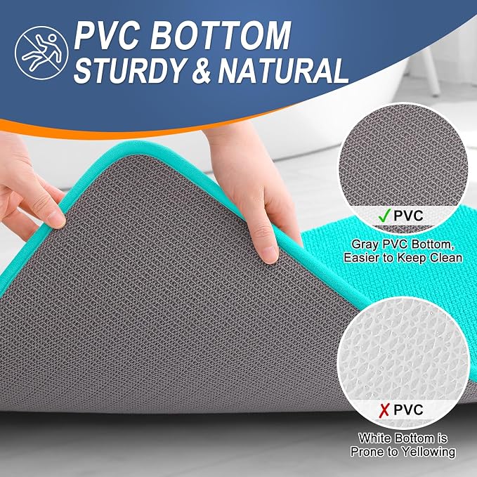 OLANLY Thick Memory Foam Bathroom Rugs 36x24, Soft Absorbent Bath Mat, Teal | Quick Dry Bath Mat Rugs, Non-Slip Mats, Machine Washable Carpet for Bathroom Floor, Tub and Shower, Home Decor Accessories