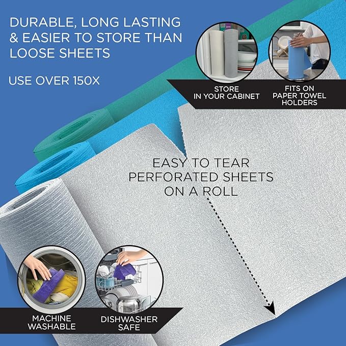 LOLA Swedish Dishcloths for Kitchen XL, 36 3x12 Sheet Rolls, Biodegradable, Compostable, Reusable Paper Towel Cleaning Cloths, 11" x 10" No Odor Washing Dishes, Ultra Absorbent Cellulose Sponge Towel