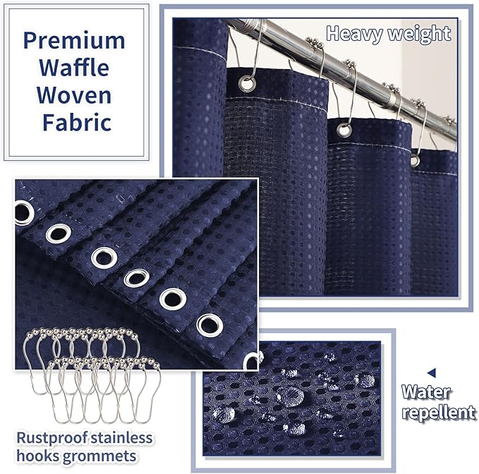 XLHOMO Bathroom Set with Shower Curtain and Rugs- 25PC Bathroom Accessory Set, Navy Blue Shower Curtain Set, Toilet Brush, Trash Can, Qtip Holder & Soap Dispenser