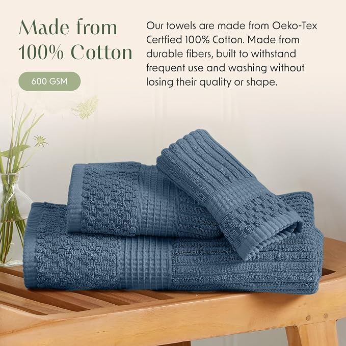 Springtree Home 100% Cotton Bath Towel Set | 4-Pack | Textured | Oceanview | Absorbent & Quick-Dry Bathroom Towels | Textured and Durable Cotton Towels for Bathroom | OEKO-TEX | Krista Collection