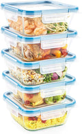 Snapware Glass Total Solutions (5-Pack, 4 Cup) Food Storage Containers Set, Airtight & Leakproof Plastic Locking BPA-Free Lids, Freezer Dishwasher Microwave Safe