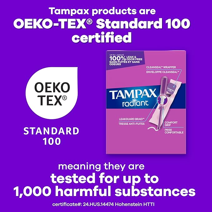 Tampax Radiant Tampons for Women Multipack, with LeakGuard Braid, Regular/Super/Super Plus Absorbency, Unscented, 112 Count (4 Packs of 28), Packaging May Vary