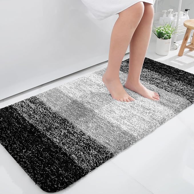 OLANLY Large Bathroom Rugs Mat 45x27, Extra Soft Absorbent Microfiber Bath Rugs, Rubber Backing, Quick Dry, Machine Washable Bath Mats for Bathroom Floor, Tub and Shower, Home Decor Accessories, Black
