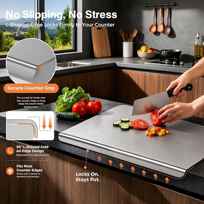 Titanium Cutting Boards for Kitchen, Pure Titanium Cutting Board, Non-Slip Chopping & Kneading Board, Dishwasher Safe Cutting Board for Meat, Fruits, Vegetables & Baking, With cutting Mat,"24 x 16"