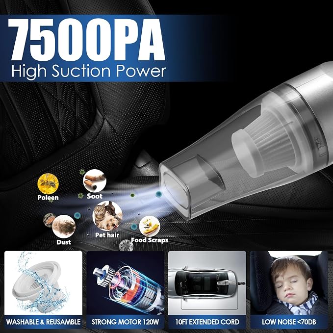 21Pcs Car Cleaning Kit with High Power Handheld Vacuum, Car Wash Mop with Long Handle, Bucket, Detailing Brush Set, Windshield Cleaner, Complete Interior Exterior Washing Supply for Men Women