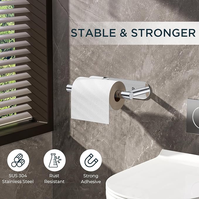 FORIOUS Toilet Paper Holder Wall Mount, Stainless Steel Rustproof Double Post Pivoting Tissue Roll Holder for Bathroom, Commercial Toilet Paper Dispenser (Chrome, Modern Round 1 Pack)