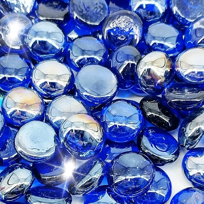 10 lbs Fire Pit Glass Beads,1/2 Inch Cobalt Blue Fire Glass Rocks | Reflective,For Natural or Propane Fire Pit, Landscaping Rocks Stones,for vases&crafts,Tempered,Glass Pebbles