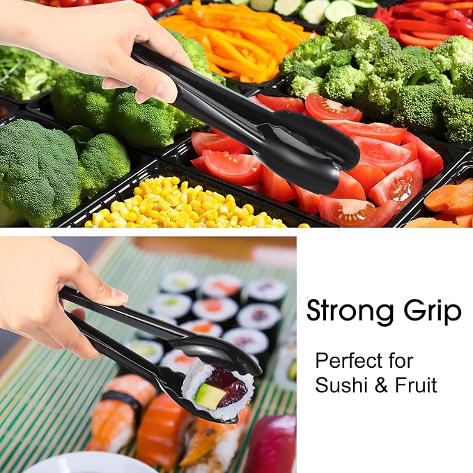 Patelai 48 Pcs Plastic Serving Utensils Disposable Black Serving Spoons Forks Tongs Heavy Duty Party Utensils for Dinner Parties, Buffets, Banquets, Birthday, Weddings and Daily Use