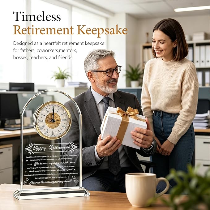 2026 Retirement Gift for men,women, Dad ,Father ,Teacher,mentor,coworker,Colleague Uncle Grandfather Employee mam boss Retired Presents Ideas Glass Clock Ornament Gifts(Battery not Included) (Retirement gifts)
