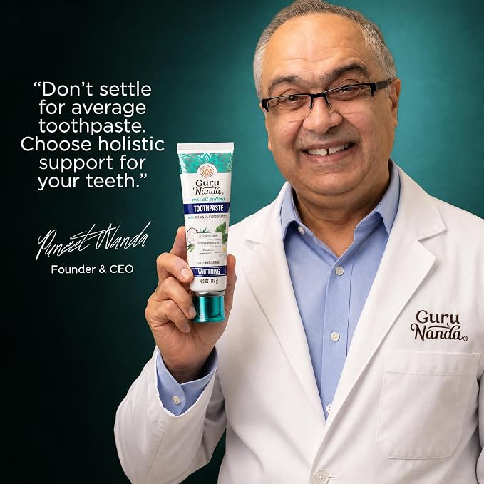 GuruNanda Hydroxyapatite Toothpaste for Whitening with Neem & Xylitol, SLS & Fluoride Free Formula with Tongue Scraper & Squeezer - Freshens Breath, Fights Plaque - Natural CocoMint Jasmine, 4.2oz