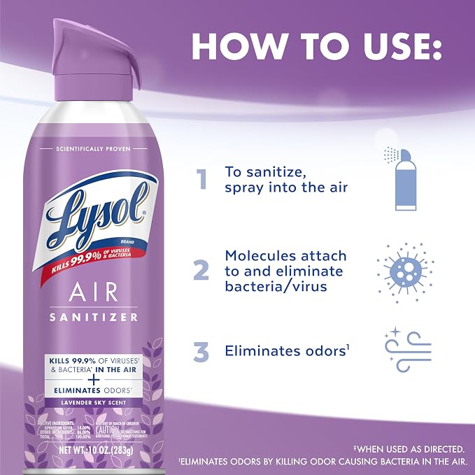 Lysol Air Sanitizer with Bacterial Odor Eliminator for Home & Office, Air Freshener Alternative, Simple Fresh Scent, 10 oz (Pack of 3)