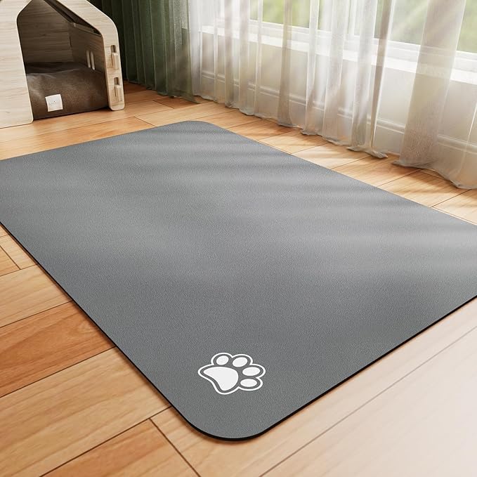 HotLive Dog Food Mat - Absorbent Cat Mat for Food and Water, No Stains Pet Feeding Bowl Mat, Easy to Clean Pet Placemats, Quick Dry Dog Water Dispenser Mat for Messy Drinkers | Paw Dark Grey 18"x 28"