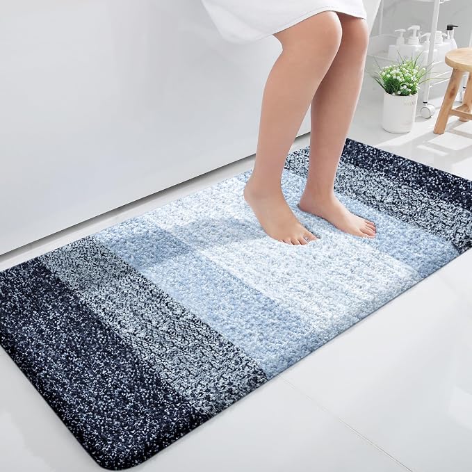 OLANLY Bathroom Runner Rugs Mat 47x24, Extra Soft Absorbent Microfiber Bath Rugs, Rubber Backing, Quick Dry, Washable Long Bath Mats for Bathroom, Tub and Shower, Home Decor Accessories, Navy Blue